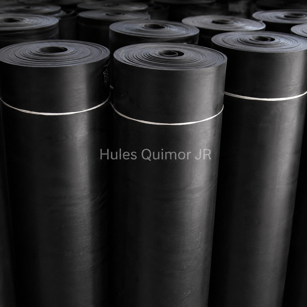 Rollos de hule SBR apilados en forma cilíndrica