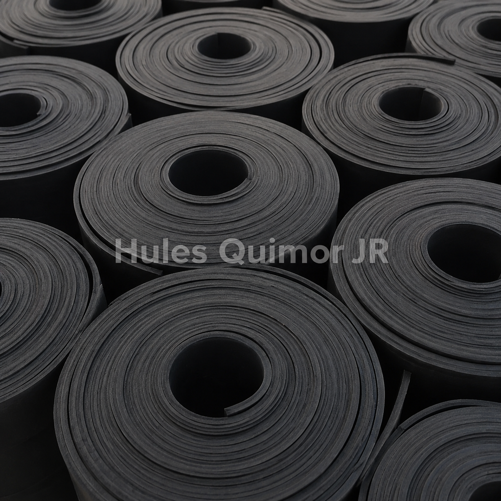 Vista superior de rollos de neopreno comercial enrollados