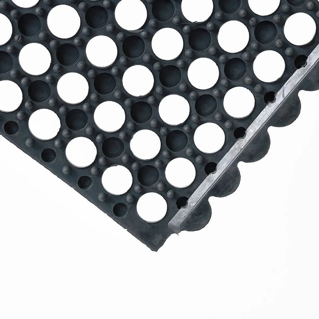 Tapete antifatiga de hule negro de 90x90 cm interconectable para áreas de trabajo de pie — Hules Quimor JR
