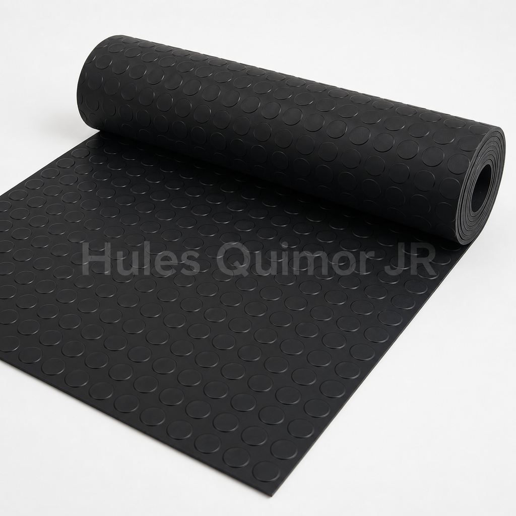Rollo de piso antiderrapante de hule con textura tachón, Hules Quimor JR