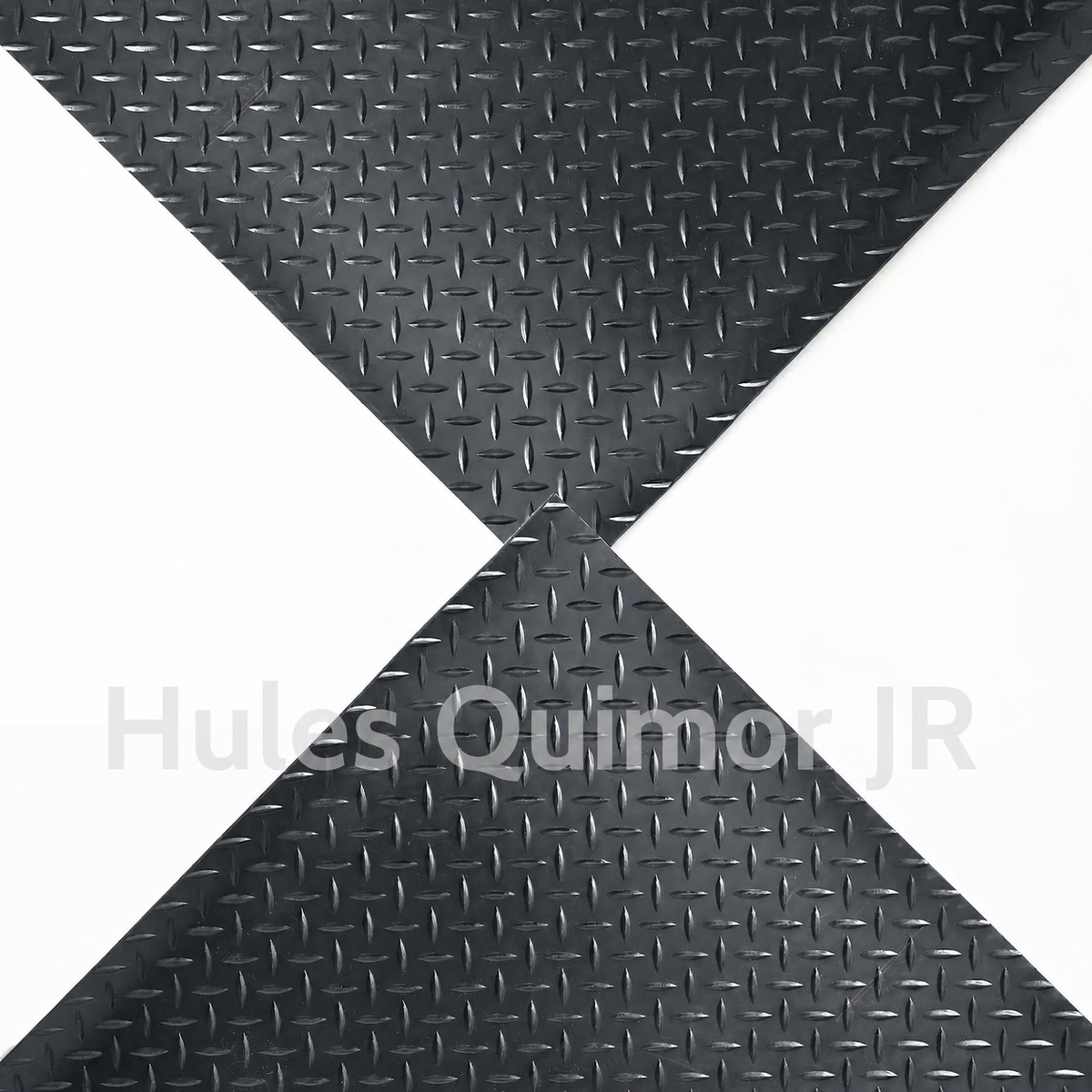 Dos esquinas de piso de hule tipo espiga cruzadas, vista superior